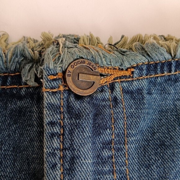 Denim "Karen" Mini Skirt w/Side Slits, Distress By GOGIB Jean - Size L (Juniors) - Picture 5 of 7